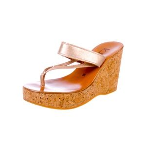 K Jacques St. Tropez Gold Leather Wedge Sandal